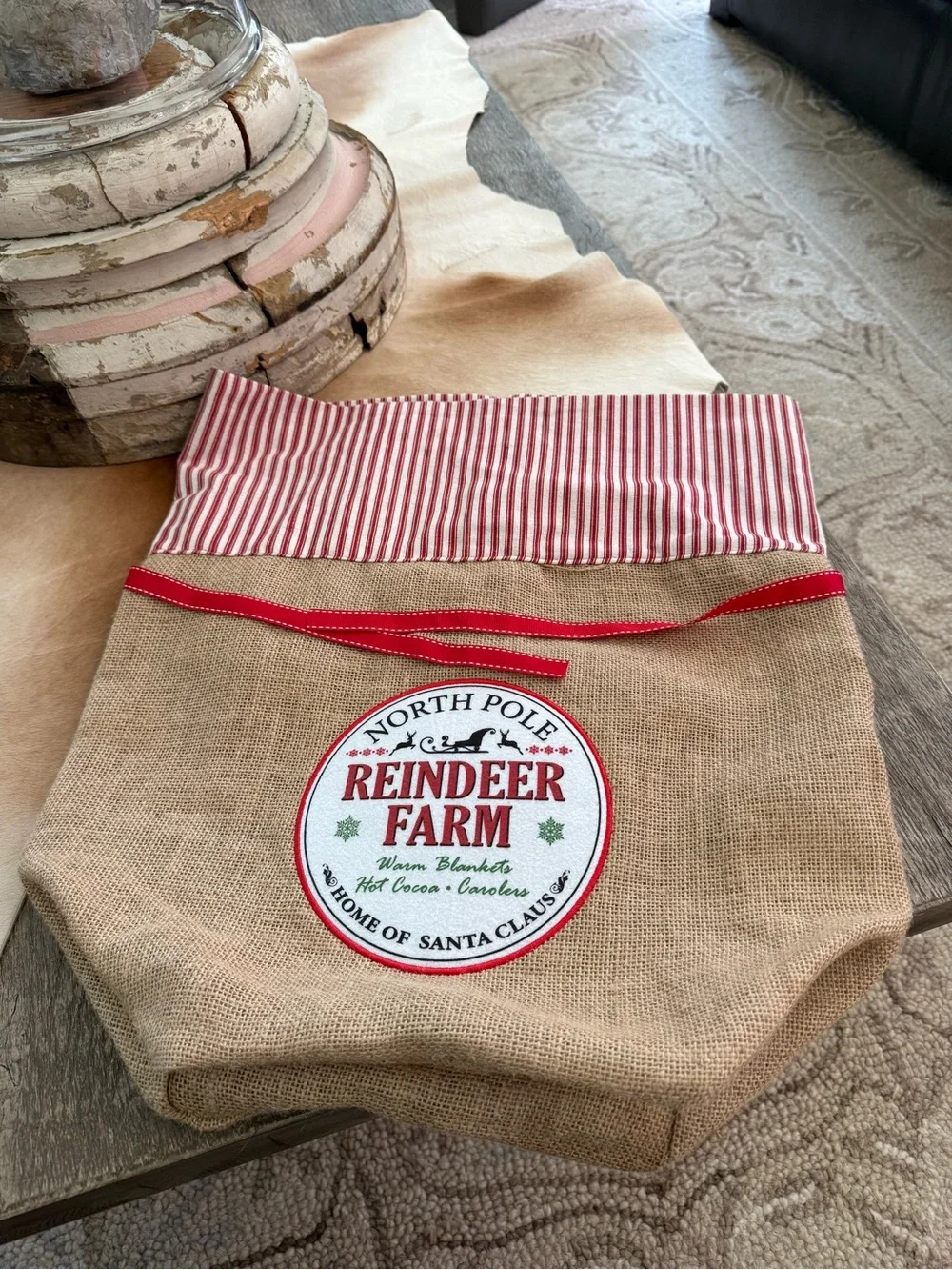 NWT Bundle of  3 Christmas Blow Mold Ornaments and Burlap Sack